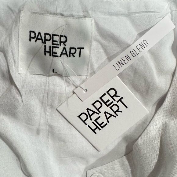 NEW Anthropologie Paper Heart White Linen Blend Button Up Dress Women’s Large - Picture 2 of 4